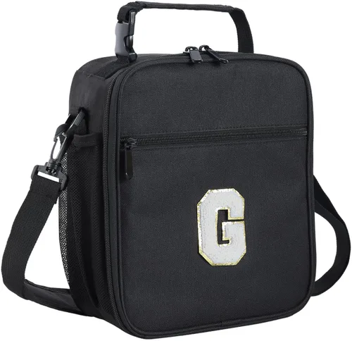 Vista 77 de ELEFOCUS Lonchera aislada con inicial para mujeres y hombres, bolsa de almuerzo personalizada con monograma con correa de hombro ajustable