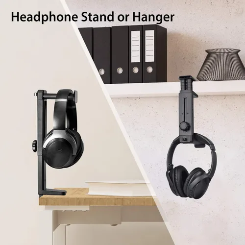 Vista 2 de NEETTO HS906 - Soporte para auriculares y colgador 2 en 1, soporte para auriculares para juegos sobre y debajo del escritorio, gancho de montaje