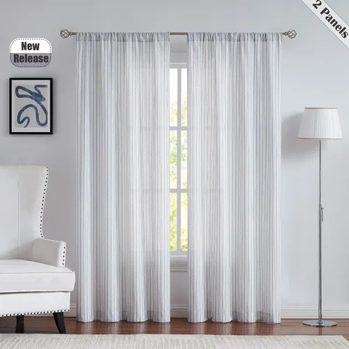 Vista 15 de SXZJTEX Cortinas de Cocina a Rayas para Cafetería, Niveles Rústicos Translúcidos con Rayas Finas, Cortinas para Ventanas Pequeñas con Bolsillo