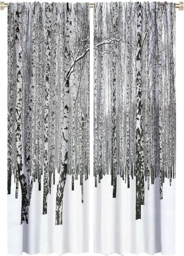Vista 35 de Cortina opaca de bosque de verano, diseño de ramas de bosque, con bolsillo para barra, cortinas farbic con bolsillo para barra, comedor, cafetería