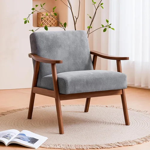 Vista 13 de Container Furniture Direct Silla decorativa con tapicería de microfibra y marco de madera maciza, muebles de sala de estar clásicos de mediados