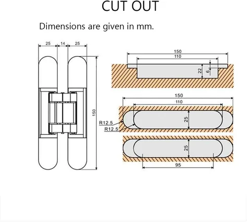 Vista 5 de Bisagras invisibles Bisagra de puerta oculta resistente Bisagra oculta 3-D ajustable - Negro -1 par