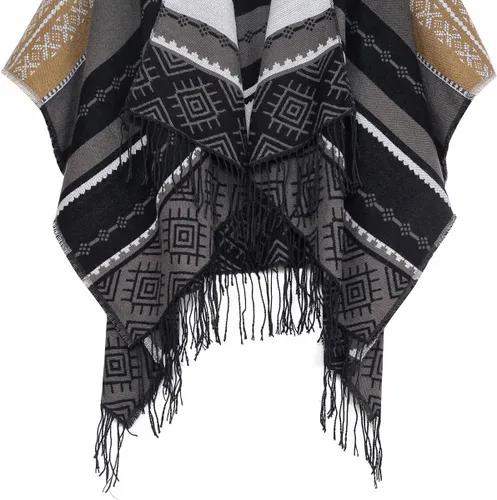 Vista 5 de Chal para mujer, poncho con borlas, cárdigan con frente abierto, chal para otoño e invierno