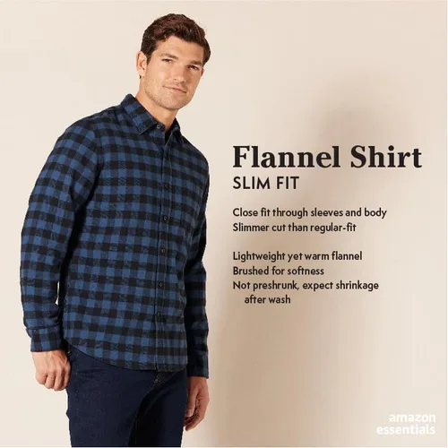 Vista 2 de Tienda Essentials - Camisa de franela para hombre de ajuste delgado y manga larga
