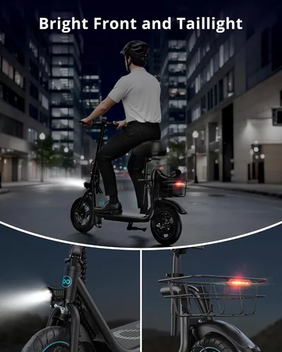 Vista 7 de Gyroor Electric Scooter with Seat for Adults C1 450W Motor 20 Miles Negro clásico