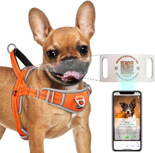Vista 12 de ADVENTUREMORE Arnés para perro pequeño sin tirones con etiqueta de código QR, chaleco reflectante, asa de clip frontal para entrenar caminando