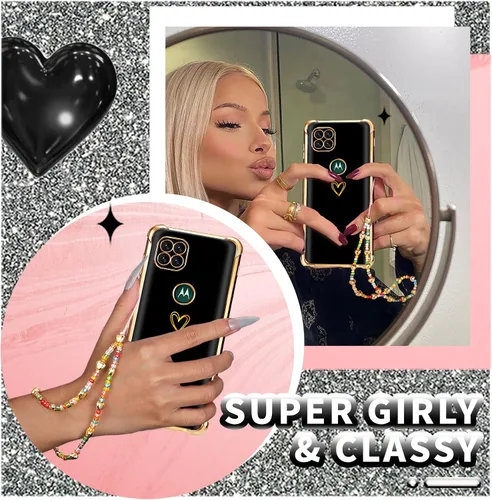 Vista 3 de Petitian Funda para Motorola Moto One 5G ACE para mujeres y niñas, con forma de corazón, bonita estética femenina (3 en 1), diseño de corazones