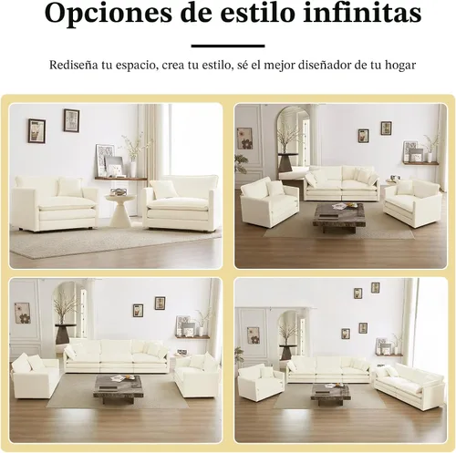 Vista 6 de Sofá Loveseat Grande en Beige y Blanco de 194.8 cm, Sofás Seccionales de 2 Plazas Grandes para Sala de Estar, Sofá Seccional Modular de Tela