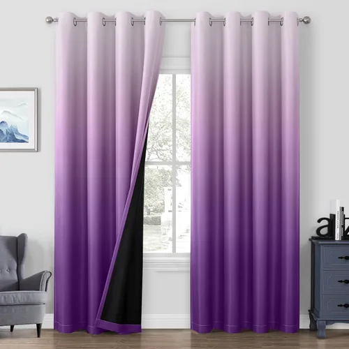 Vista 14 de HOMEIDEAS Cortinas negras 100% opacas degradadas, 52 pulgadas de ancho x 63 Negro