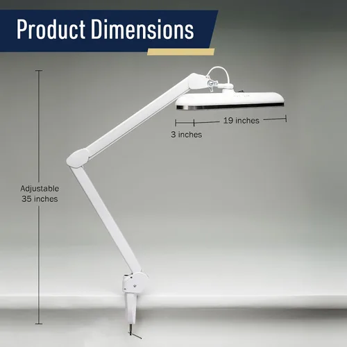 Vista 6 de Kings County Tools Lámpara de escritorio LED con abrazadera, luz de escritorio de arquitecto con brazo oscilante ajustable, doble luz y 16 opciones