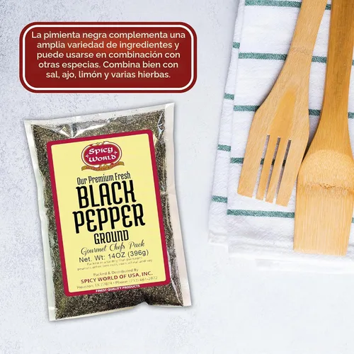 Vista 7 de Polvo de pimienta negra molida bolsa de 14 onzas – Table Grind – by Spicy World