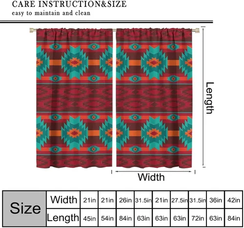 Vista 266 de Cortinas con patrón geométrico tribal, estilo suroeste, azteca, rústico, occidental, nativo americano, opacas, con bolsillo para barra, decoración