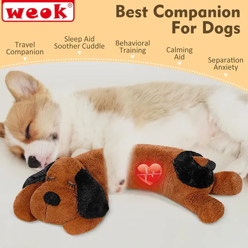 Vista 3 de WEOK Juguete de Latidos del Corazón para Cachorros para Alivio de Ansiedad por Separación, Animal de Peluche con Latidos Ayuda Conductual Calmante