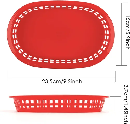 Vista 7 de Cesta de alimentos para pan, paquete de 20 bandejas de plástico para servir alimentos, cestas de restaurante, cesta reutilizable para papas fritas
