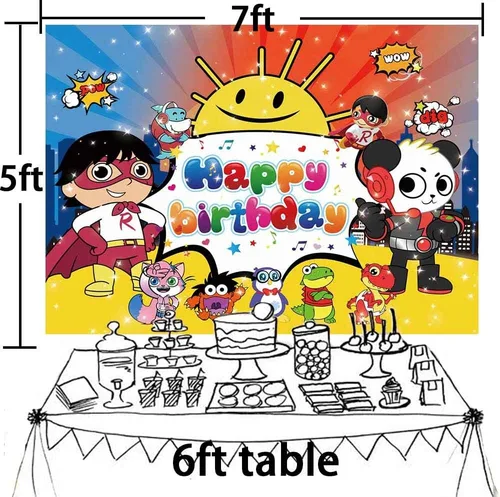 Vista 6 de Ryans World - Fondo de fondo para fiestas de niños fondo rojo para decoración de fiesta de cumpleaños 7 x 5 pies