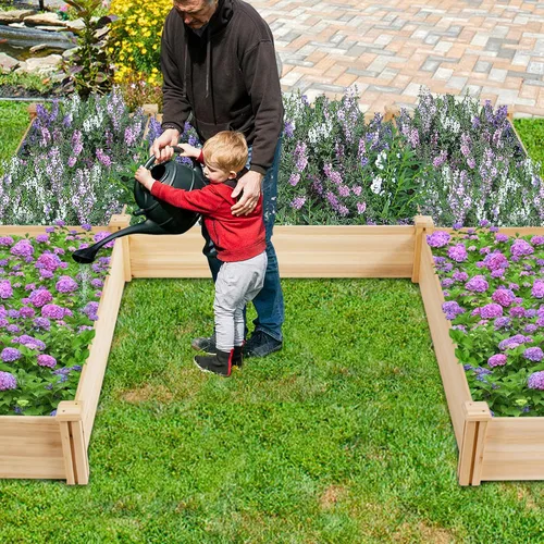 Vista 2 de S AFSTAR Cama de jardín elevada de madera, kit de jardinera divisible, cama elevada para plantar flores al aire libre, macetas sobre el suelo