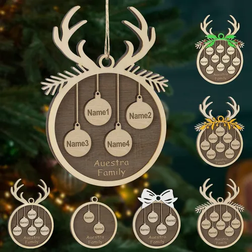 Vista 19 de Adornos de Navidad personalizados, familia de 1 nombre, adornos de Navidad de madera personalizados, decoración personalizada, decoración de árbol