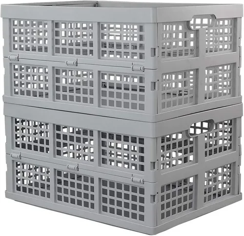 Vista 7 de Hespama Cajas plegables de 35 cuartos de galón, cesta plegable azul para leche, paquete de 2 Negro/Azul