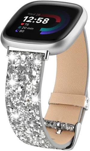 Vista 9 de Correa brillante compatible con Fitbit Versa 4/Fitbit Versa 3/Fitbit Sense 2/Sense Bandas Mujer Bling Glitter Correa de Cuero Accesorio de Correa
