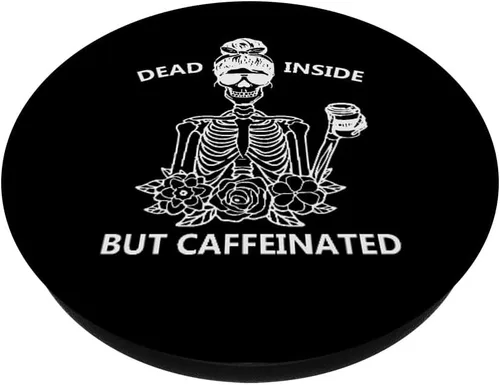 Vista 2 de Dead Inside But Cafeinated Skeleton Coffee Energy Drink PopSockets intercambiables PopGrip