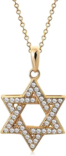 Vista 18 de Collar con colgante de plata de ley 925 con estrella judía de David con circonita cúbica blanca