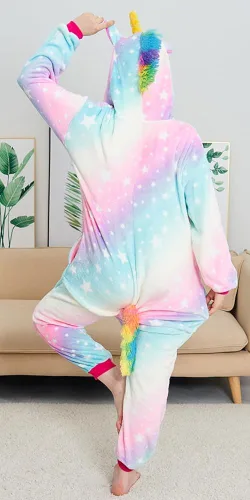 Vista 7 de NewPlush Pijama unisex de unicornio para adultos, mujeres y hombres, mameluco de cosplay de animales