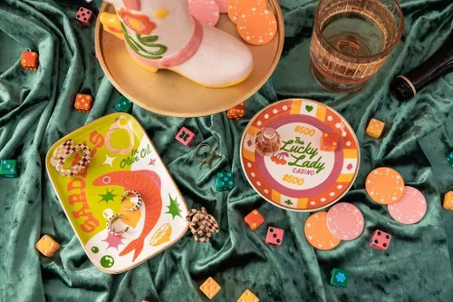 Vista 9 de ban.do Bandeja de cerámica para joyas, pequeña bandeja decorativa para llaves o decoración, bonita bandeja de casino para casino, Lucky Lady