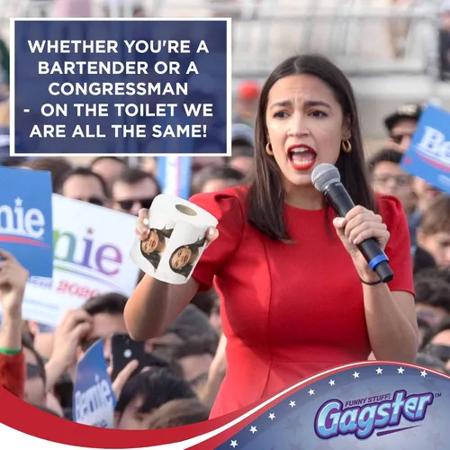 Vista 4 de Alexandria Ocasio-Cortez - Rollo de papel higiénico político divertido de Gagster – Broma de TP Regalo Demócrata y Republicano, regalos de broma