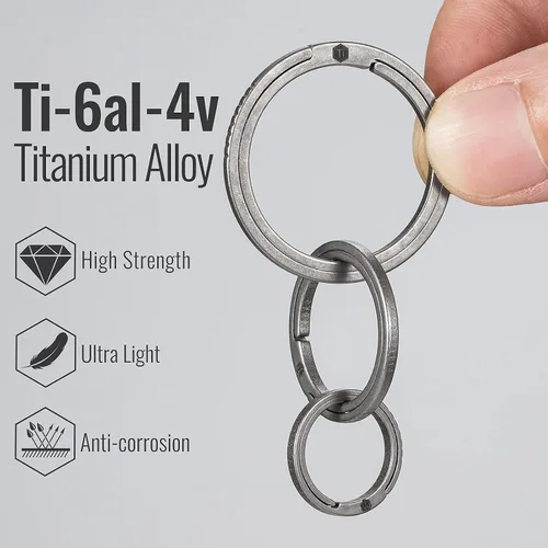Vista 7 de KeyUnity Titanium Flat Key Rings, 332517.5mm Side Pushing Split Ring for Key Carabiner Flashlight Knife Dog ID Collar Tag