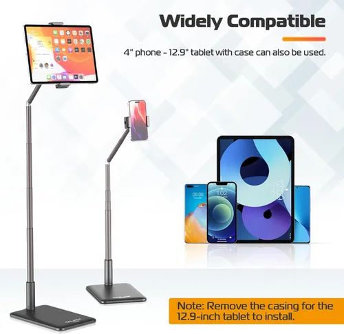 Vista 6 de VIJIM Soporte de piso para tableta, soporte de teléfono para grabación, soporte ajustable para teléfono celular y tableta para piso, compatible