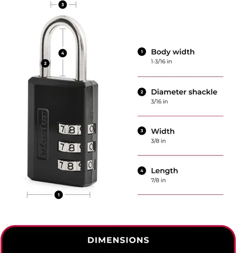 Vista 6 de Master Lock 647EC2 - Candado de combinación negra, cerradura de casillero de gimnasio para interiores con código personalizable de 3 dígitos