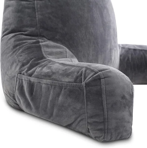 Vista 9 de Husband Pillow Backrest with Arms - Adult Reading Pillow with Shredded Memory Foam, Ultra-Comfy Removable Microplush Cover & Detachable Neck Roll