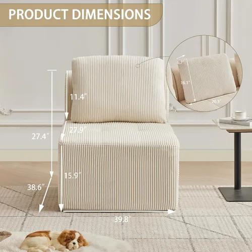 Vista 2 de Sofá modular modular con otomana móvil, sofá de asiento profundo con almohadas, cómodo sofá modular de nube para sala de estar, dormitorio y Blanco