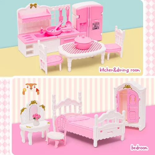 Vista 2 de HAPGFS Muebles Mini de Casa de Muñecas, Set de 45 Piezas de Muebles para Casa de Muñecas, Accesorios para Juego Simulado, Dormitorio, Sala de Estar