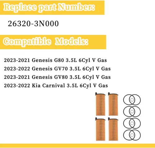 Vista 2 de Filtros de aceite con juntas tóricas y juntas de tapón de drenaje 26320-3N000 Compatibles con Genesis G80 GV80 3.5L 2021-2023/GV70 3.5L
