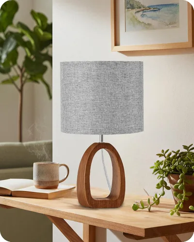 Vista 9 de LE07TLP205 - Juego de 2 lámparas de mesa de madera, lámpara de noche pequeña de 14.2 pulgadas con pantalla de lino beige y base de madera de perlado