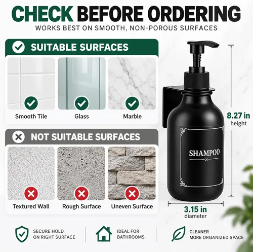 Vista 7 de Set de dispensador de champú y acondicionador de 3 cámaras, botellas Negro