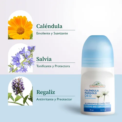 Vista 4 de Corpore Sano Desodorante Roll-on -No Contiene- Aluminio-Alcohol-Siliconas-Conservantes Parabenos-Triclosan- Certificado BIO Extracto - 2.5 fl