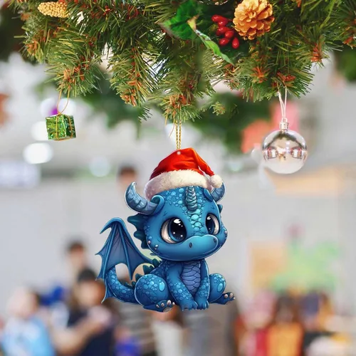 Vista 7 de 6 adornos colgantes para árbol de Navidad de dragón, adorno acrílico para colgar de Navidad, decoración gótica festiva, adorno decorativo