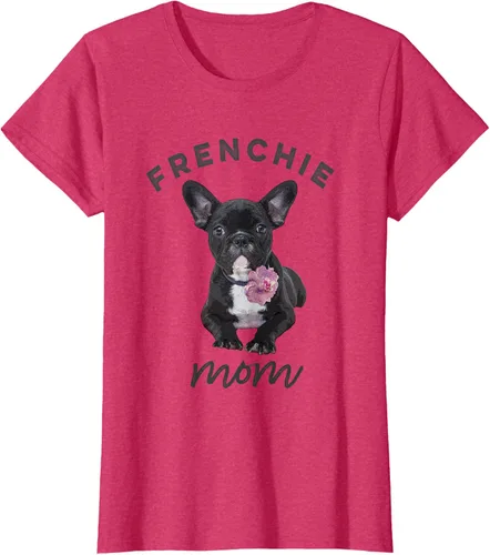 Vista 9 de Camiseta Bulldog Francés para Mujer, Frenchie Mom, Flor, Negro, S