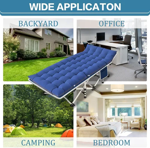 Vista 6 de Paquete de 2 catres de camping con colchón, cama de catre cómoda, catre plegable, catres resistentes para dormir con bolsa de transporte