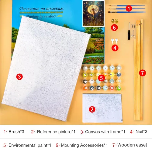 Vista 6 de TUMOVO Pintura por números para adultos, pintura de diente de león por números, campo de semillas de diente de león para adultos kits de pintura por