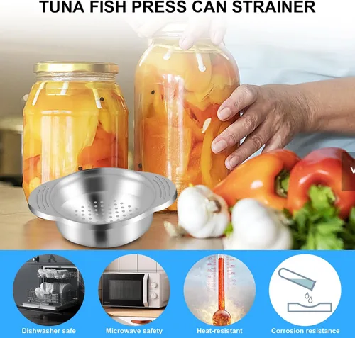 Vista 5 de Colador de latas de metal para atún y pescado, colador de latas de atún de grado alimenticio de acero inoxidable para frijoles de atún enlatados