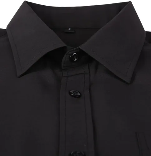 Vista 4 de corfty Camisa de vestir de manga larga para hombre, ajuste regular, elástica, sin arrugas, casual, con botones