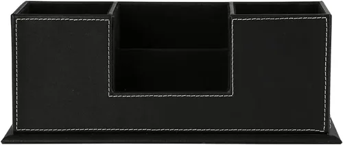 Vista 4 de KINGFOM Organizador de escritorio para suministros de oficina, caja de almacenamiento de piel sintética, 4 compartimentos divididos para bolígrafos