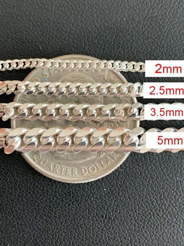 Vista 7 de Cadena de eslabones cubanos Miami de plata de ley 925 maciza, 0.079-0.472 in, 18-30 pulgadas, gran collar pesado para hombres o mujeres, hecho