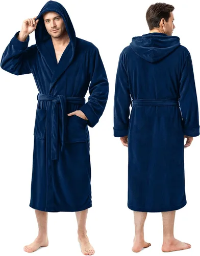 Vista 13 de NY Threads - Bata de baño con capucha para hombre de lujo, bata de baño de felpa de lujo con capucha, bata de spa para hombre Negro