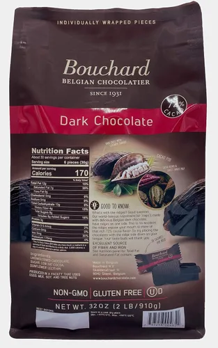 Vista 3 de Bouchard Chocolate negro belga prémium con 72% de cacao Piezas envueltas individualmente (2 libras)
