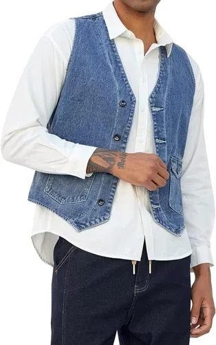 Vista 6 de LONGBIDA Chaleco de mezclilla para hombre, casual, ajustado, sin mangas, para exteriores