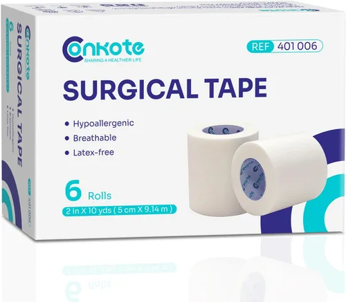 Vista 6 de Cinta quirúrgica de papel bronceado de 1 pulgada x 10 yardas, cinta médica hipoalergénica, 4 rollos Sin látex, adherencia suave